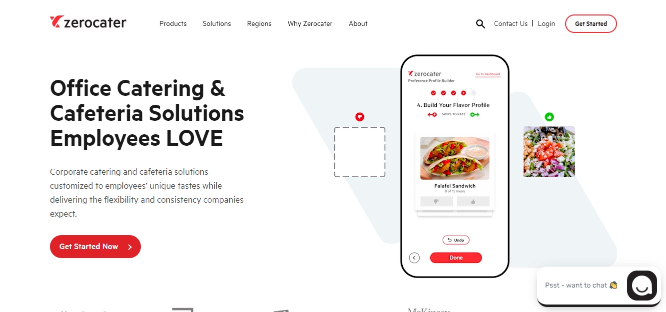 The home page of ZeroCater's website