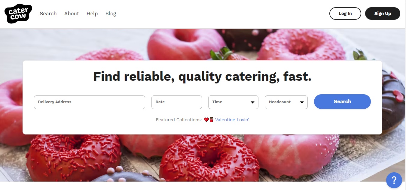 The home page of CaterCow's website