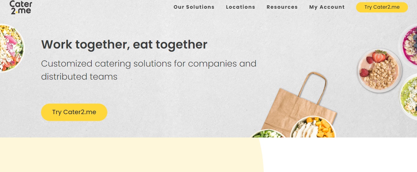 The home page of Cater2.me's website