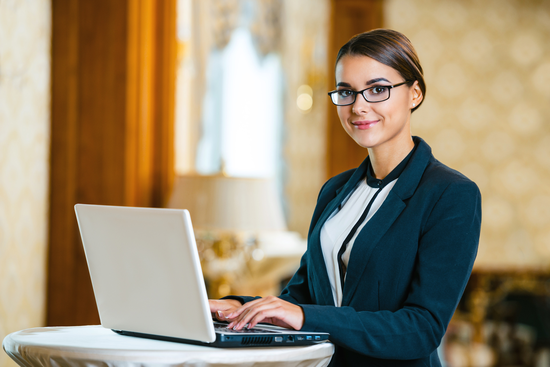 Businesswoman in expensive hotel