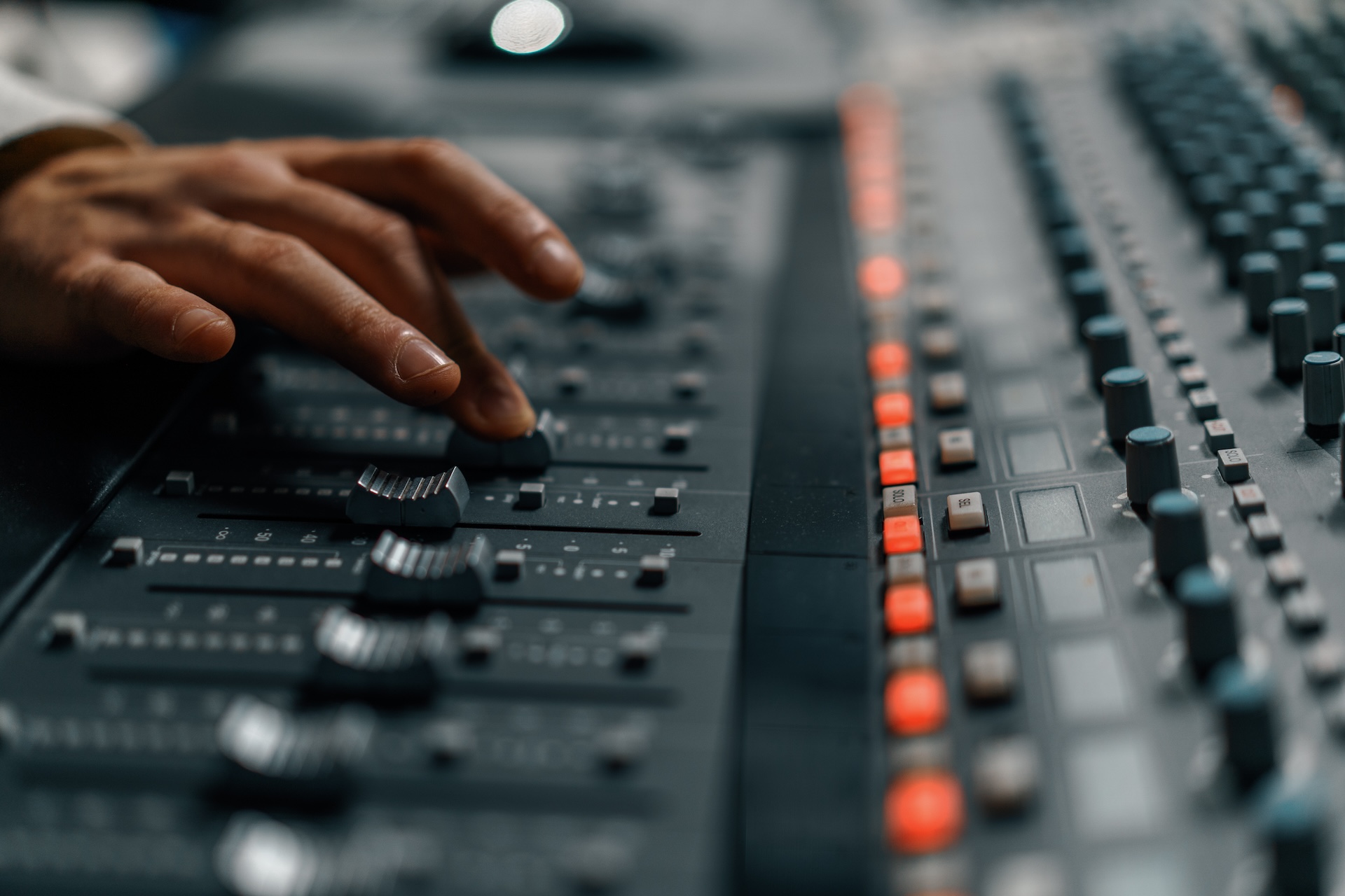 Sound engineer used digital audio mixer sliders