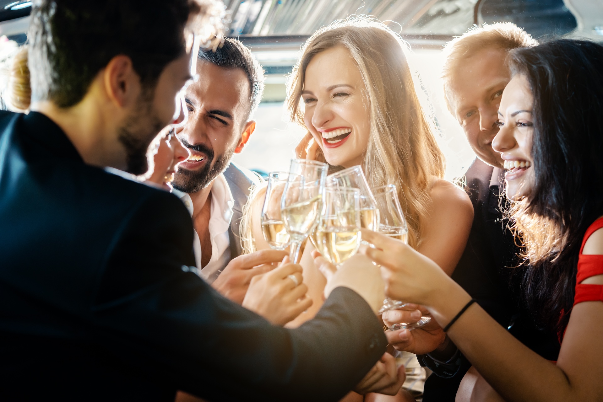 Engagement party with glasses of champagne