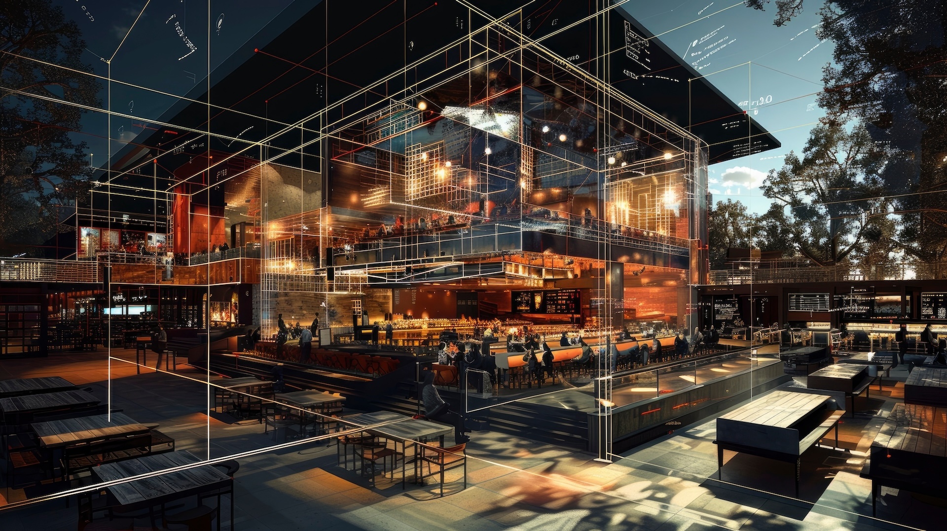 Modeled entertainment venue, showcasing venue layout design