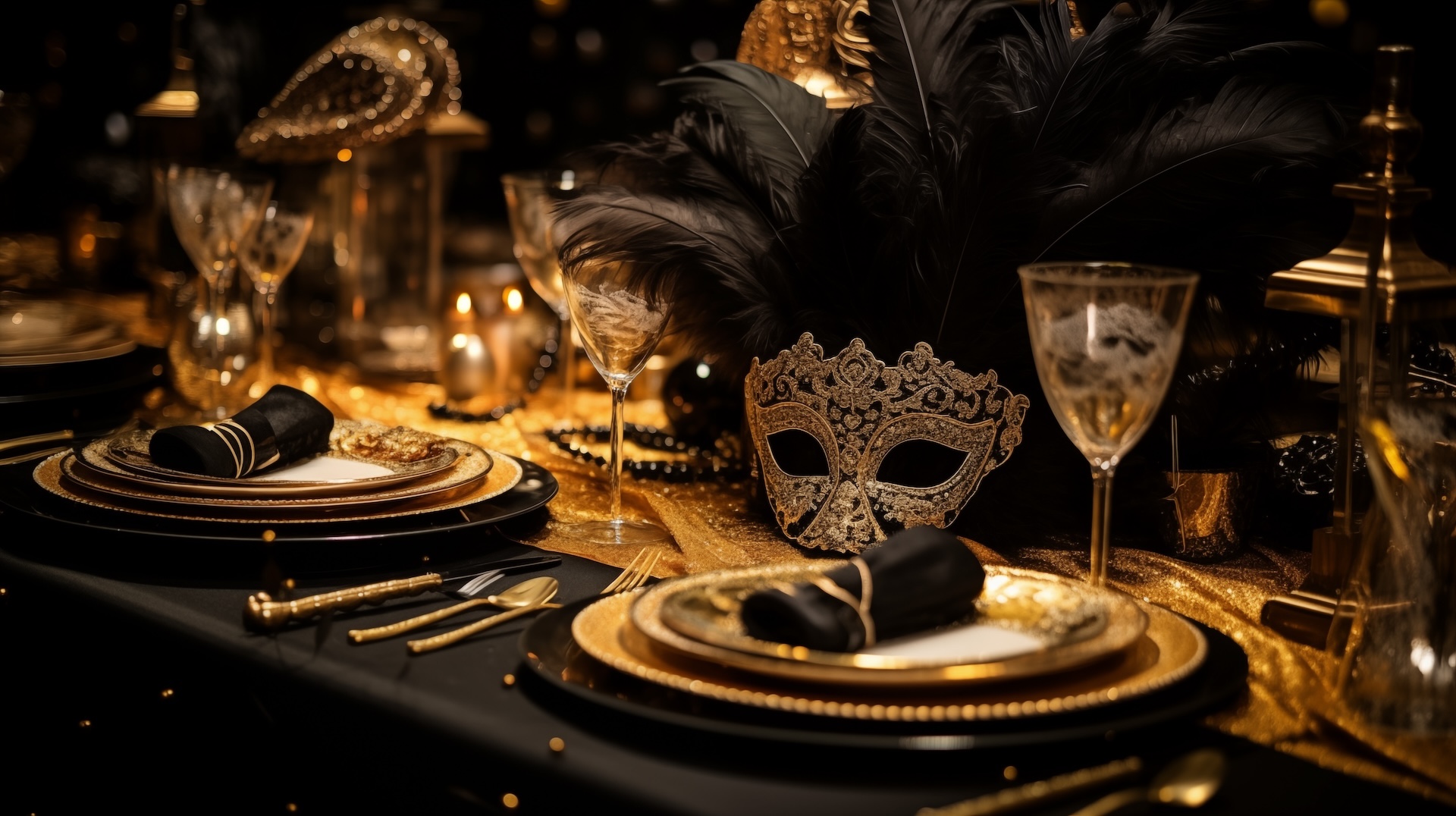 Venice carnival themed party dinner table