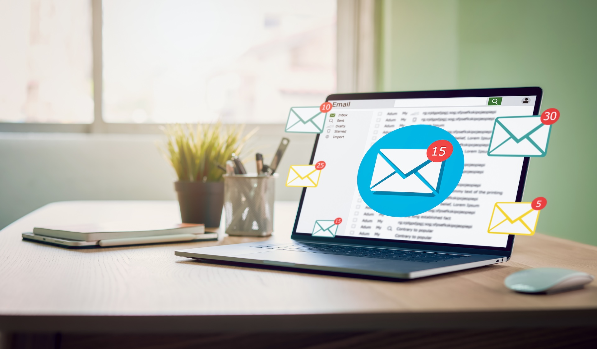New email alert on laptop for restaurant marketing