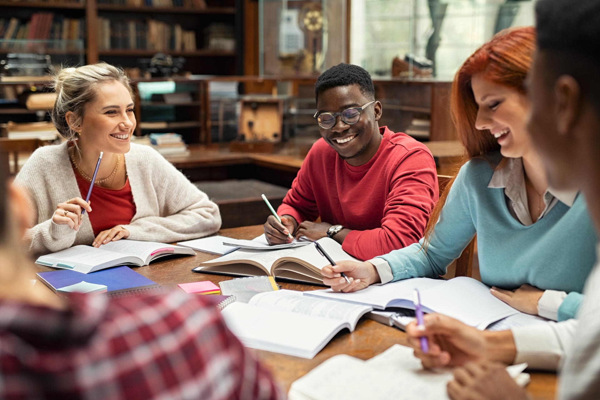 group of college student in a study group for an event management course