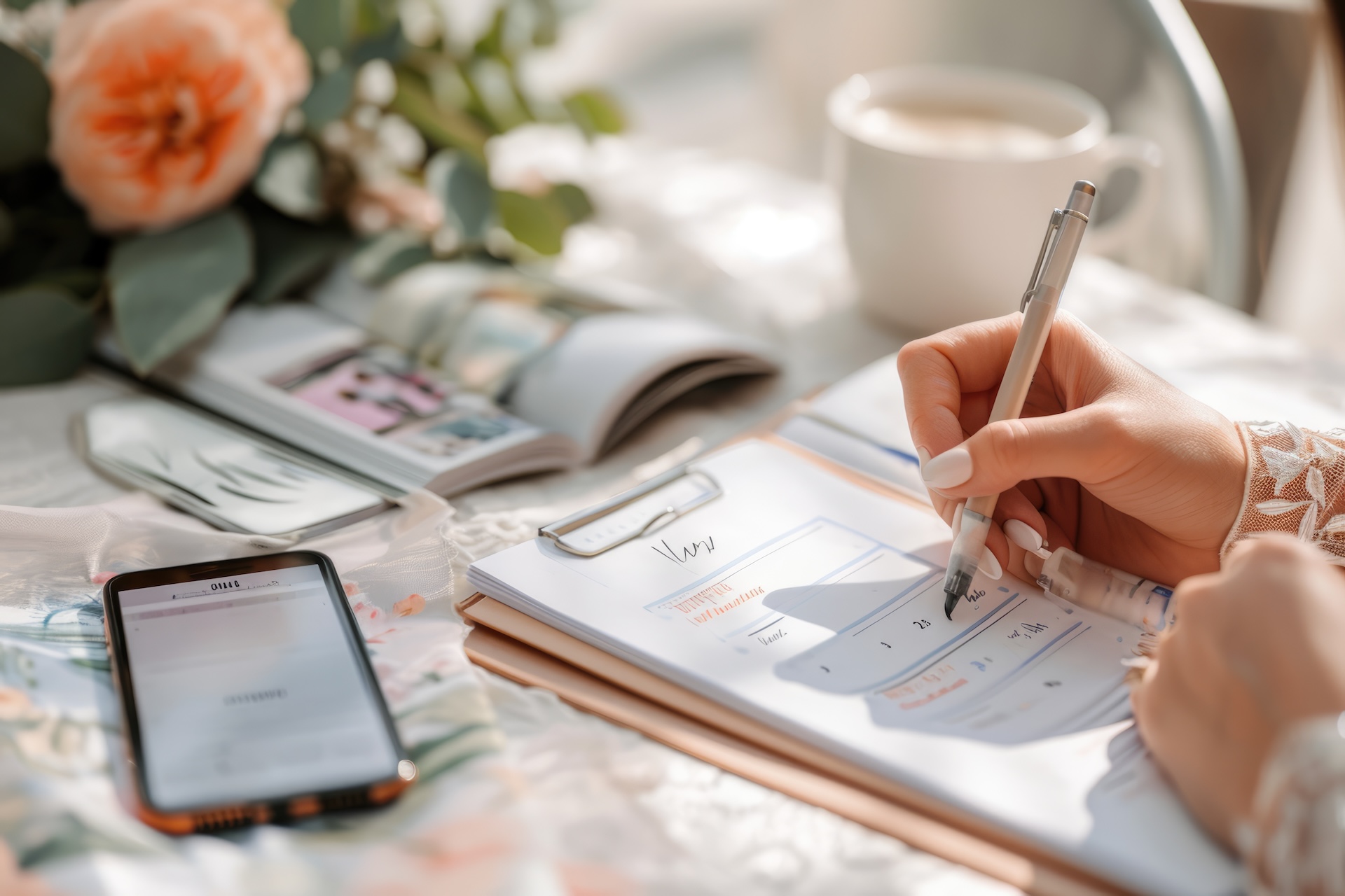 Wedding planner works on creating an event planning template