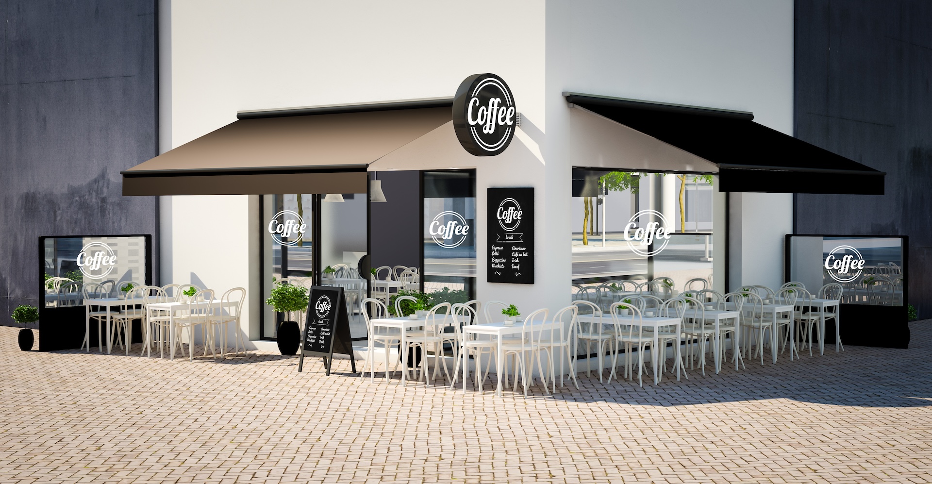 quick service restaurant facade mockup with branding elements