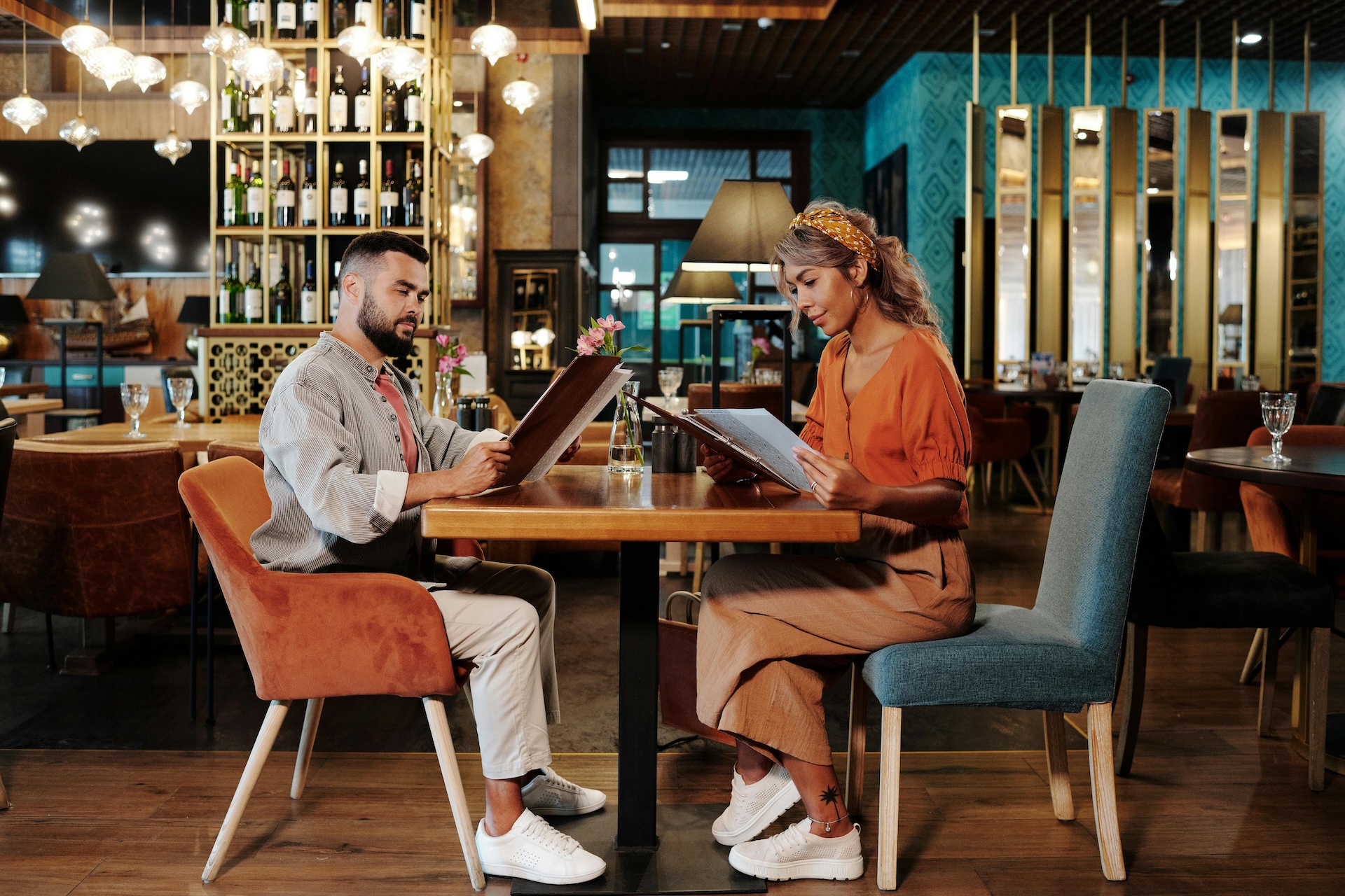 couple look through restaurant menu template