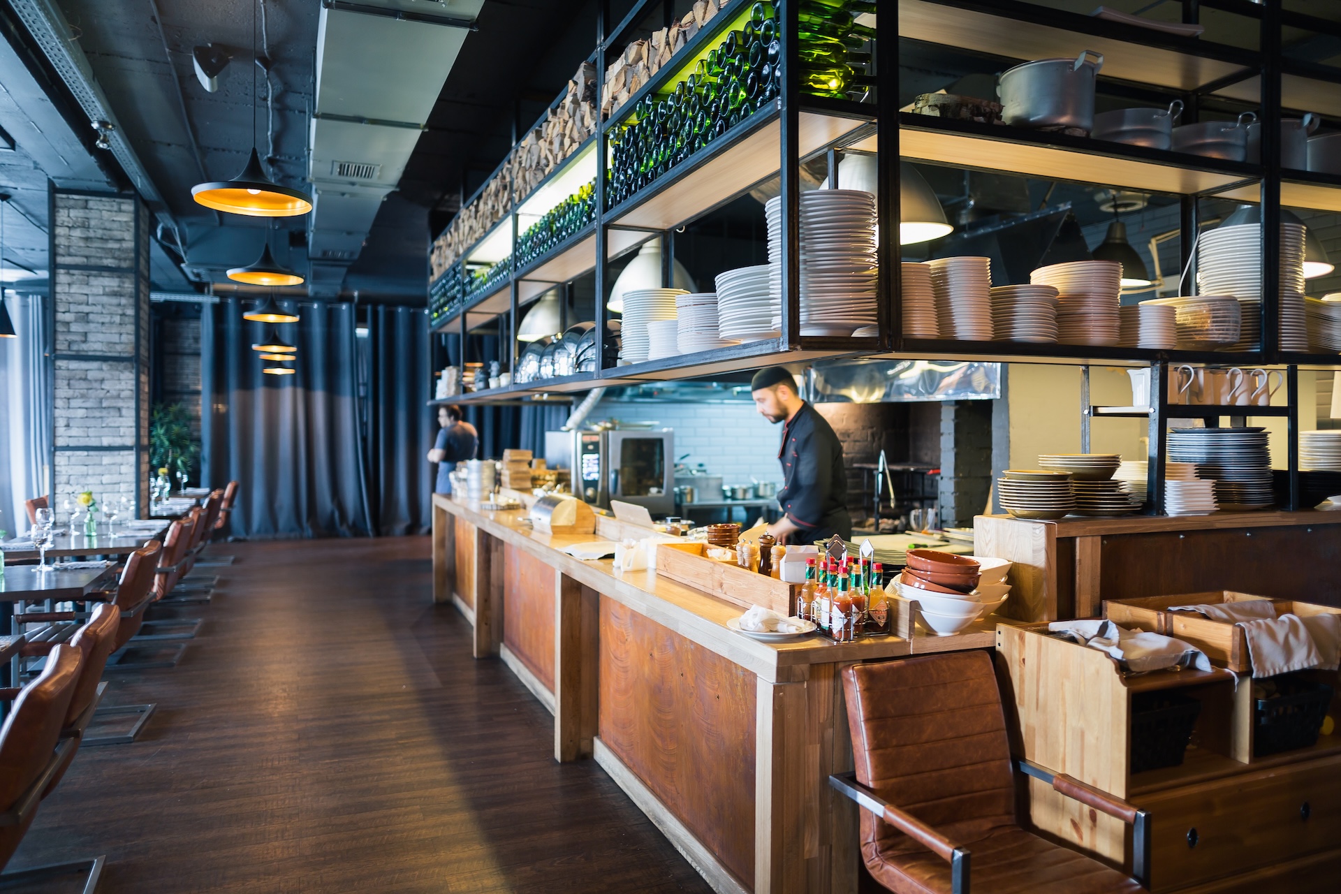open kitchen at restaurant
