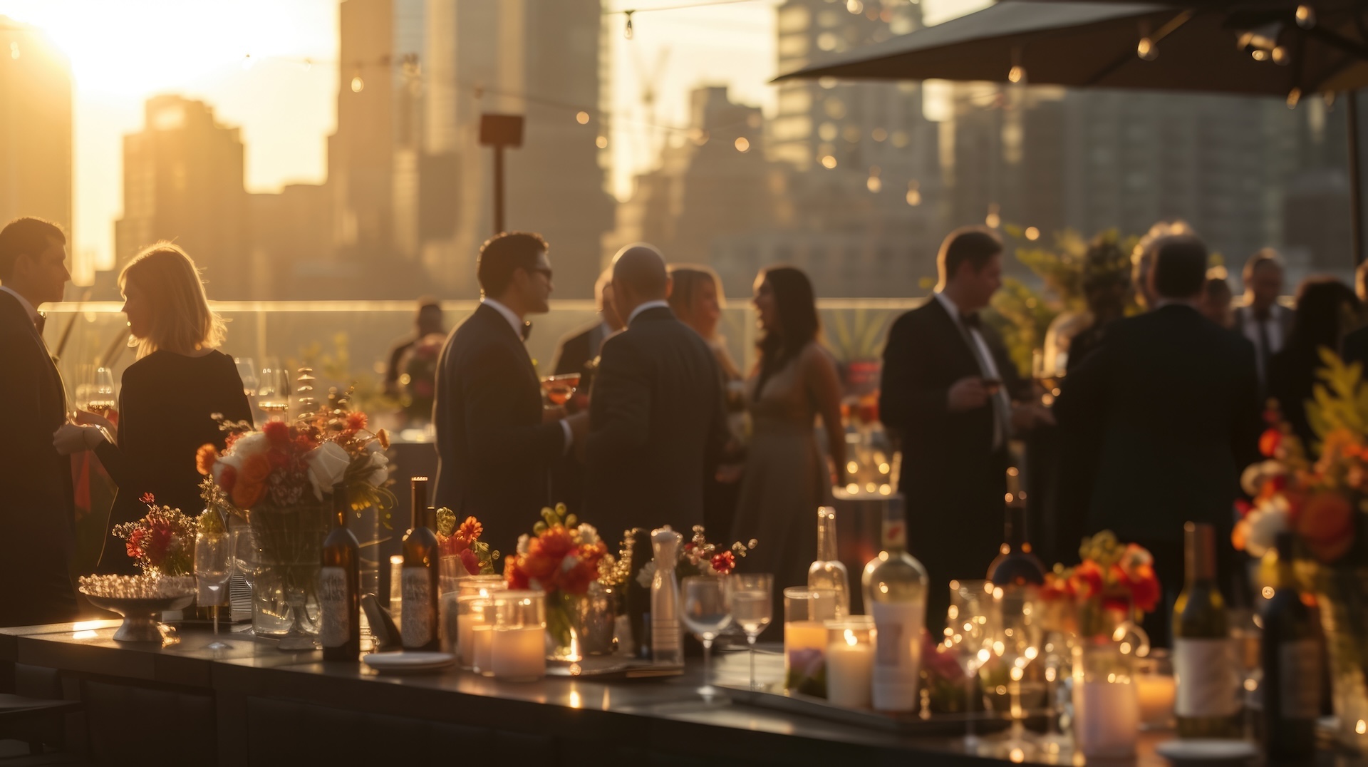 A romantic outdoor roof top dining setting event idea