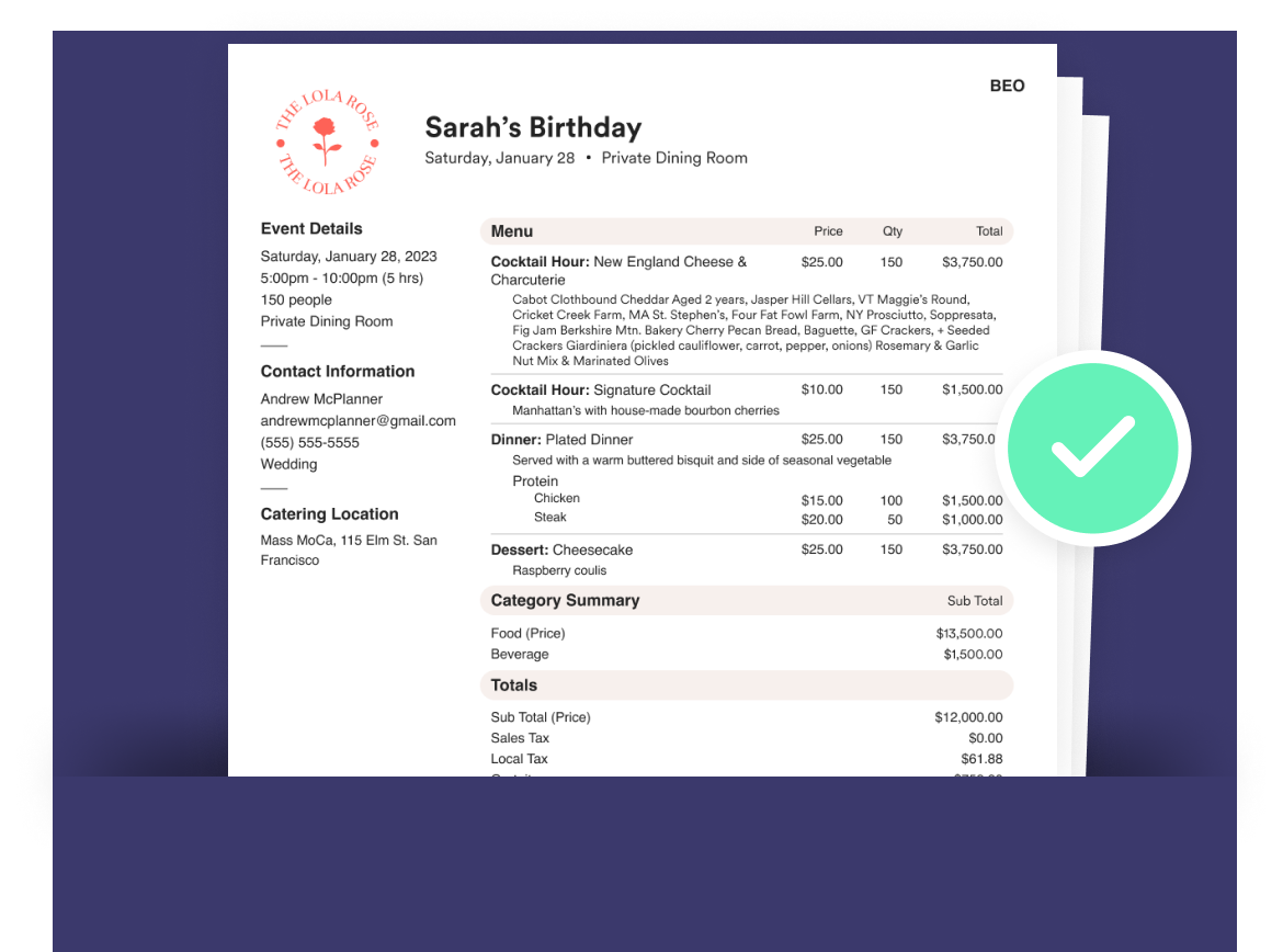 Banquet Event Order (BEO) Template example PDF