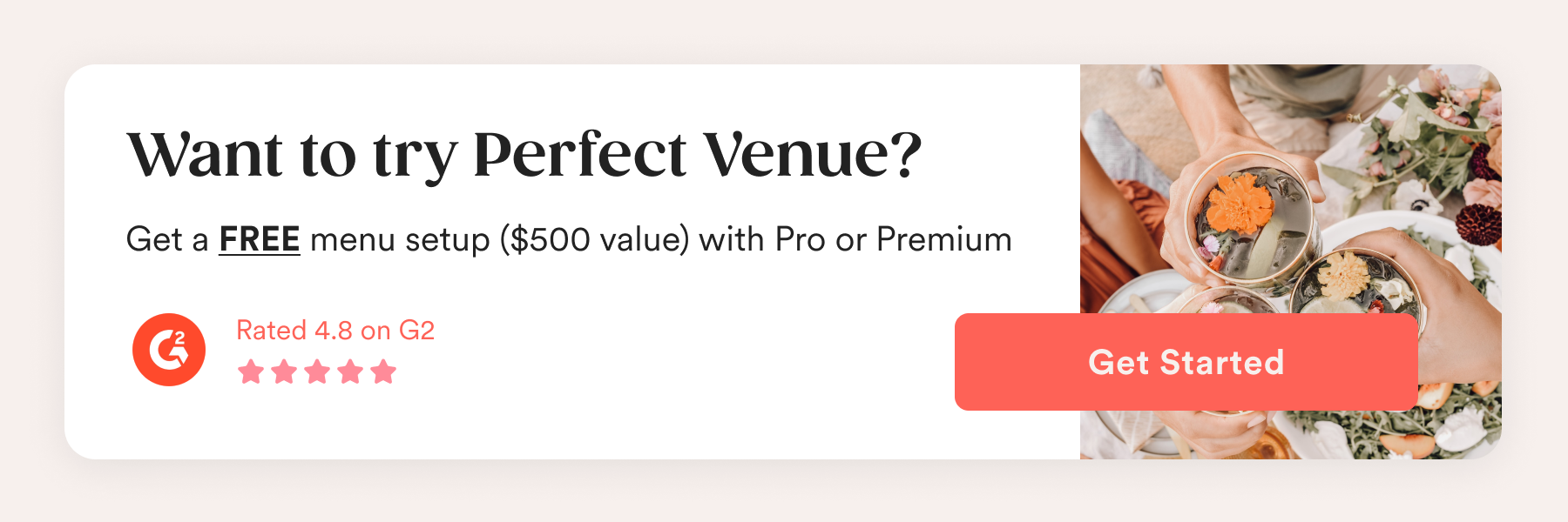 Infographic advertising Perfect Venue with an image of three green cocktails being raised