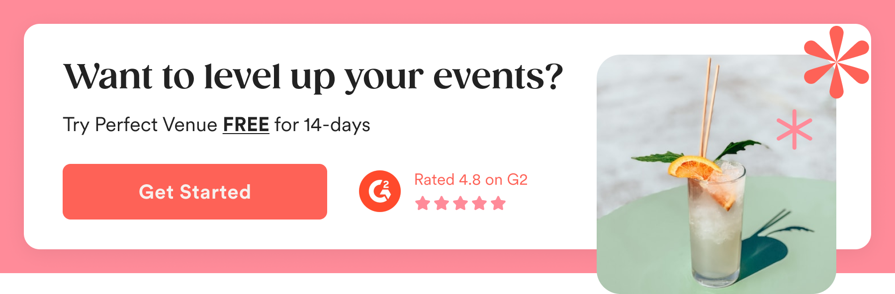 Infographic advertising Perfect Venue with an image of a cocktail
