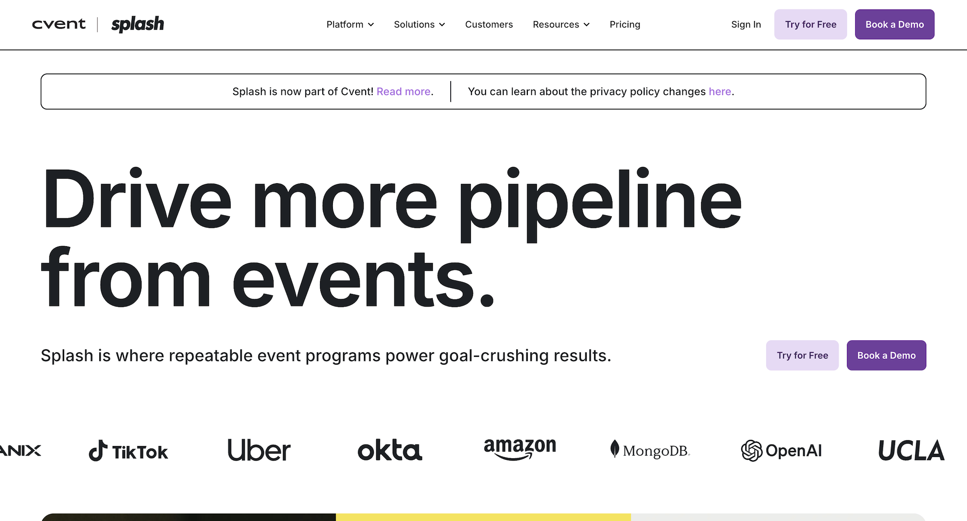 Screenshot of Splash's website homepage