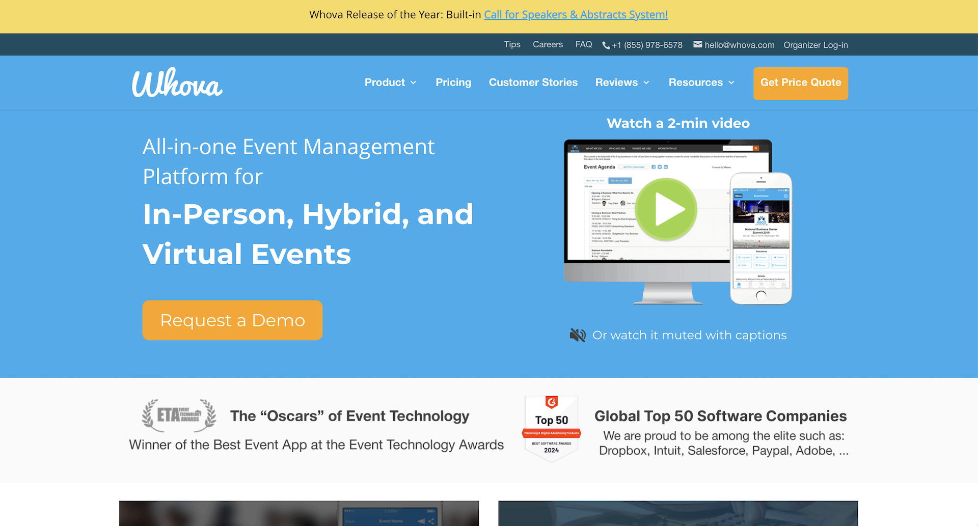 Screenshot of Whova's website homepage