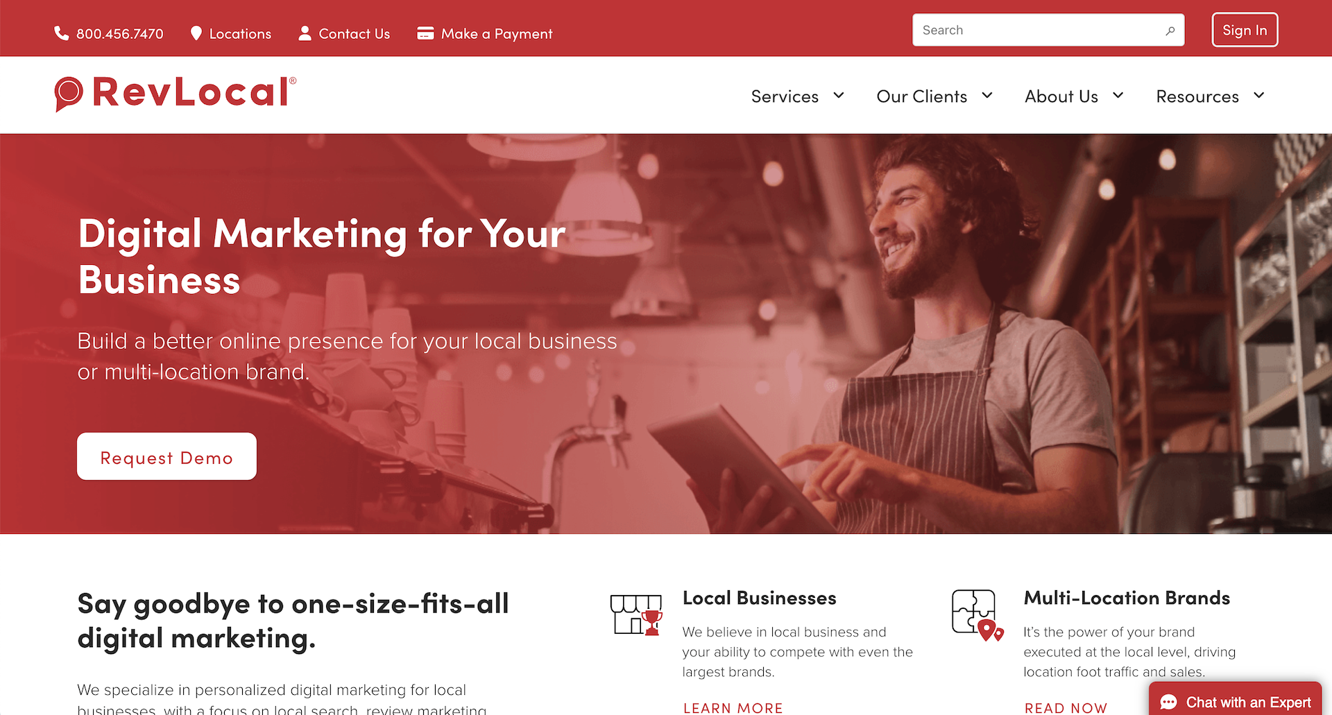 Screenshot of RevLocal's website homepage