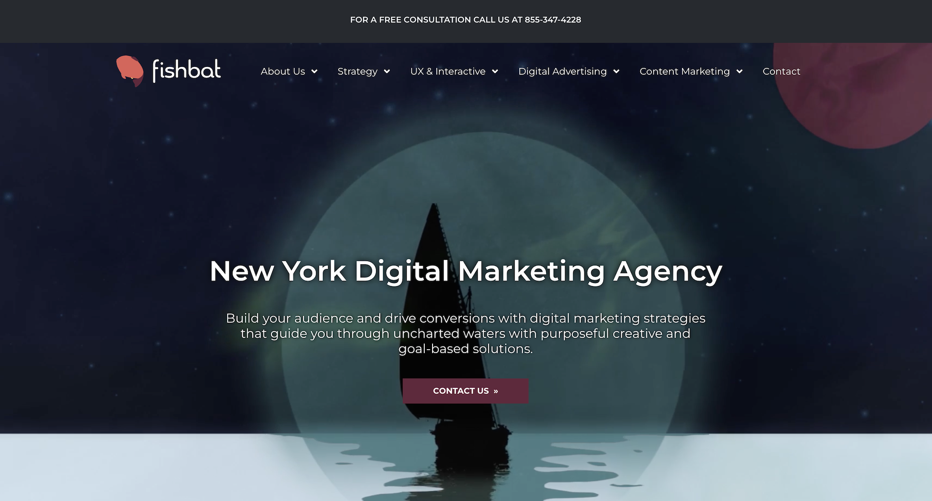 Screenshot of fishbat Media's website homepage