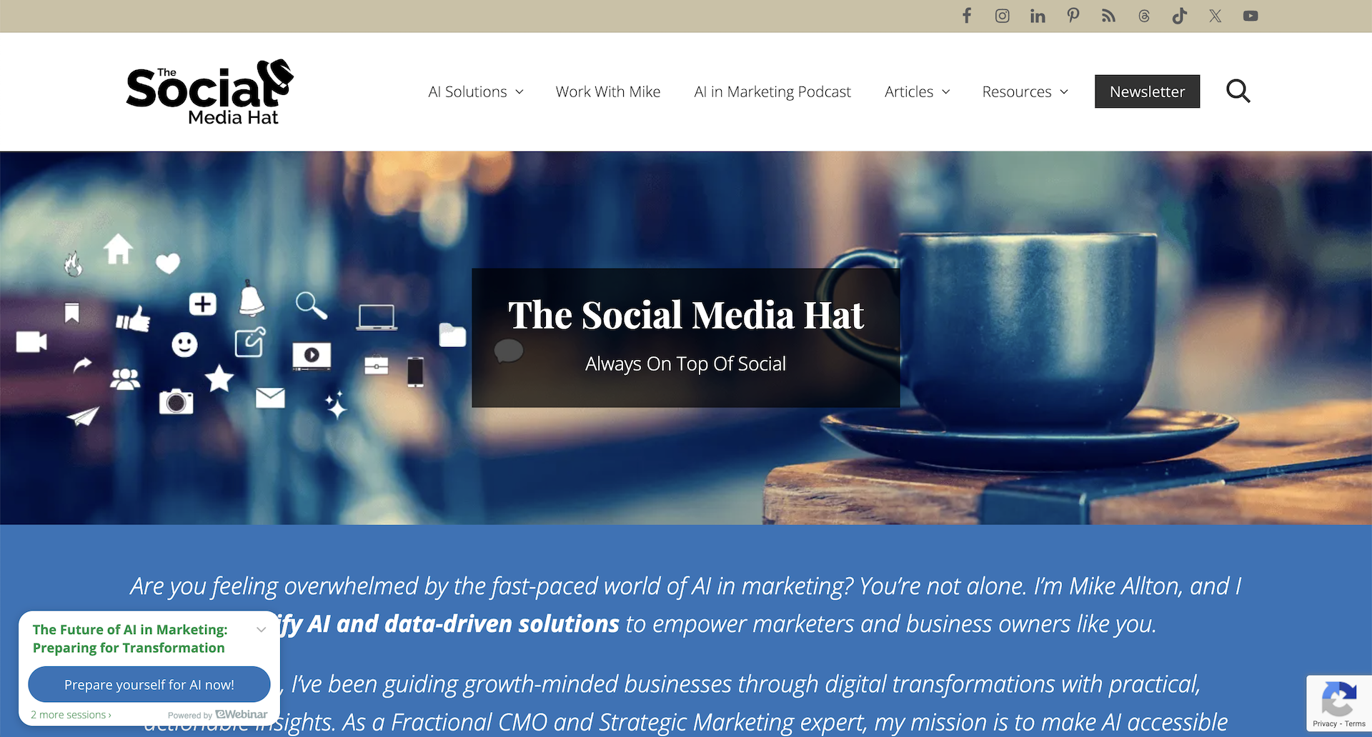 Screenshot of The Social Media Hat's website homepage