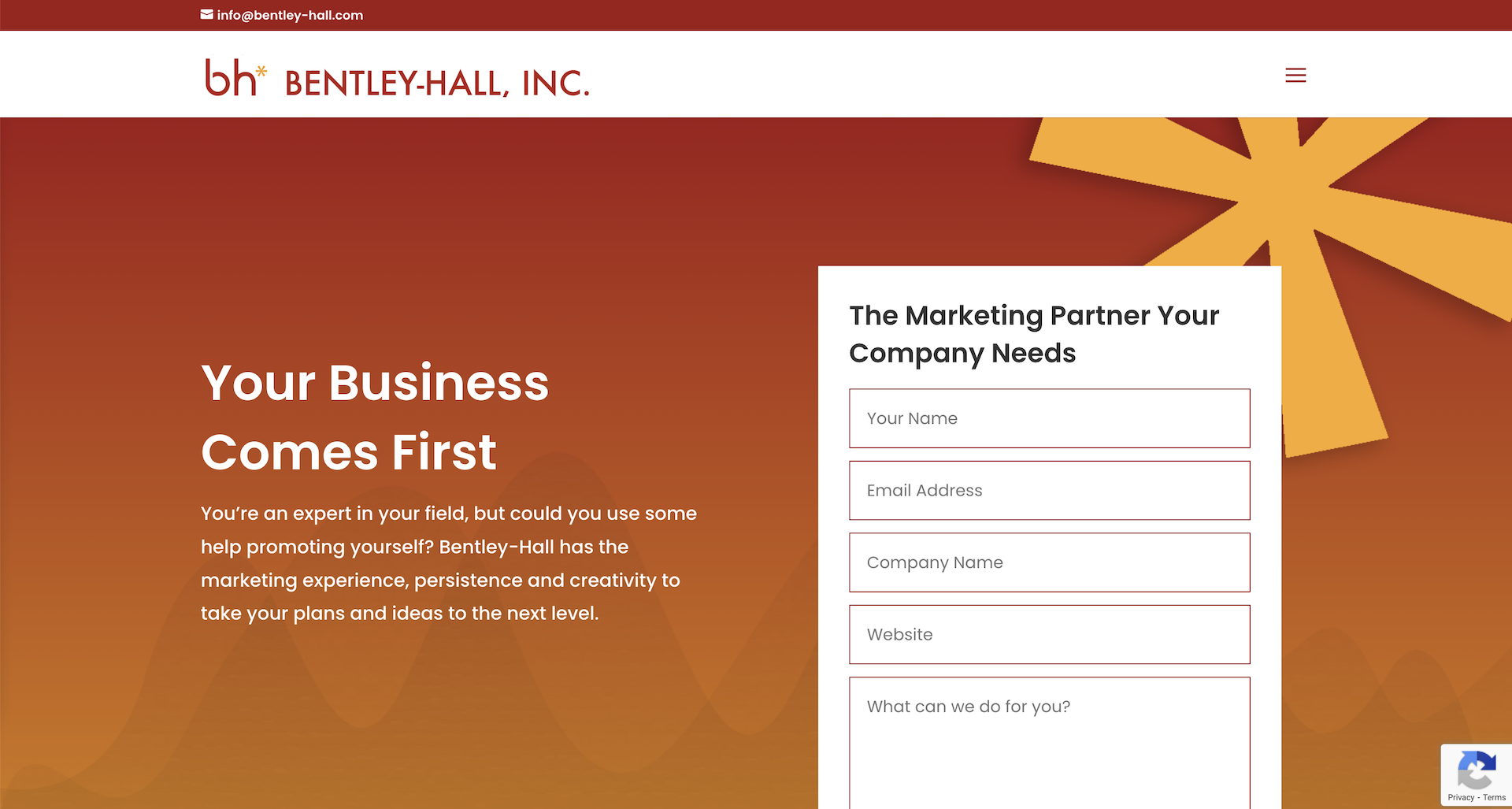 Screenshot of Bentley-Hall, Inc.'s website homepage