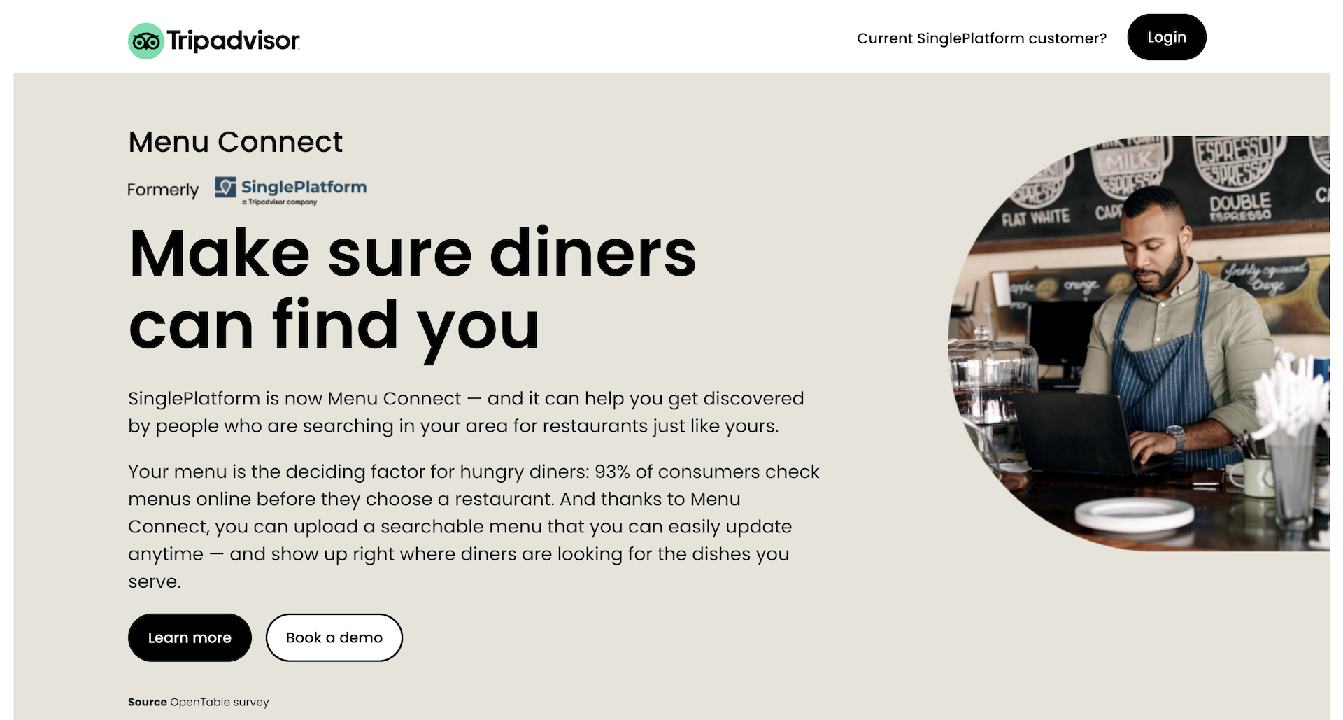 Screenshot of SinglePlatform's website homepage