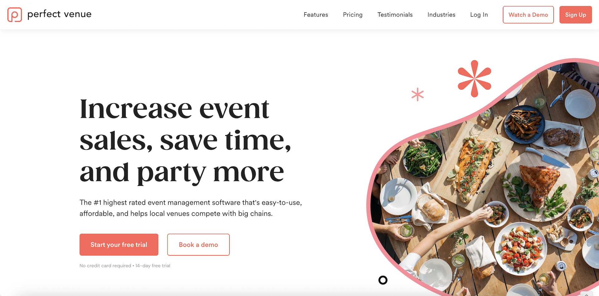 Screenshot of perfect Venue's website homepgae